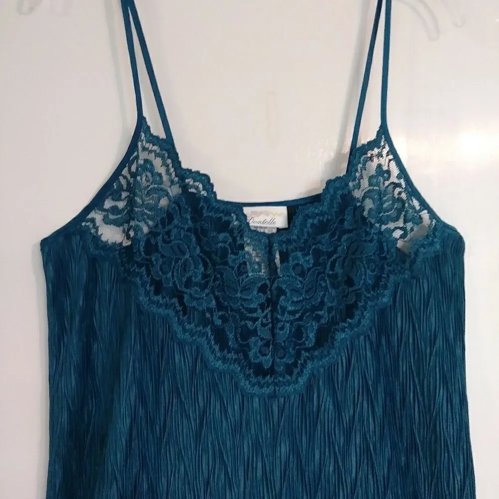 Vintage Dark Teal Lace Top Chemise Slip Dress - Picture 3 of 5